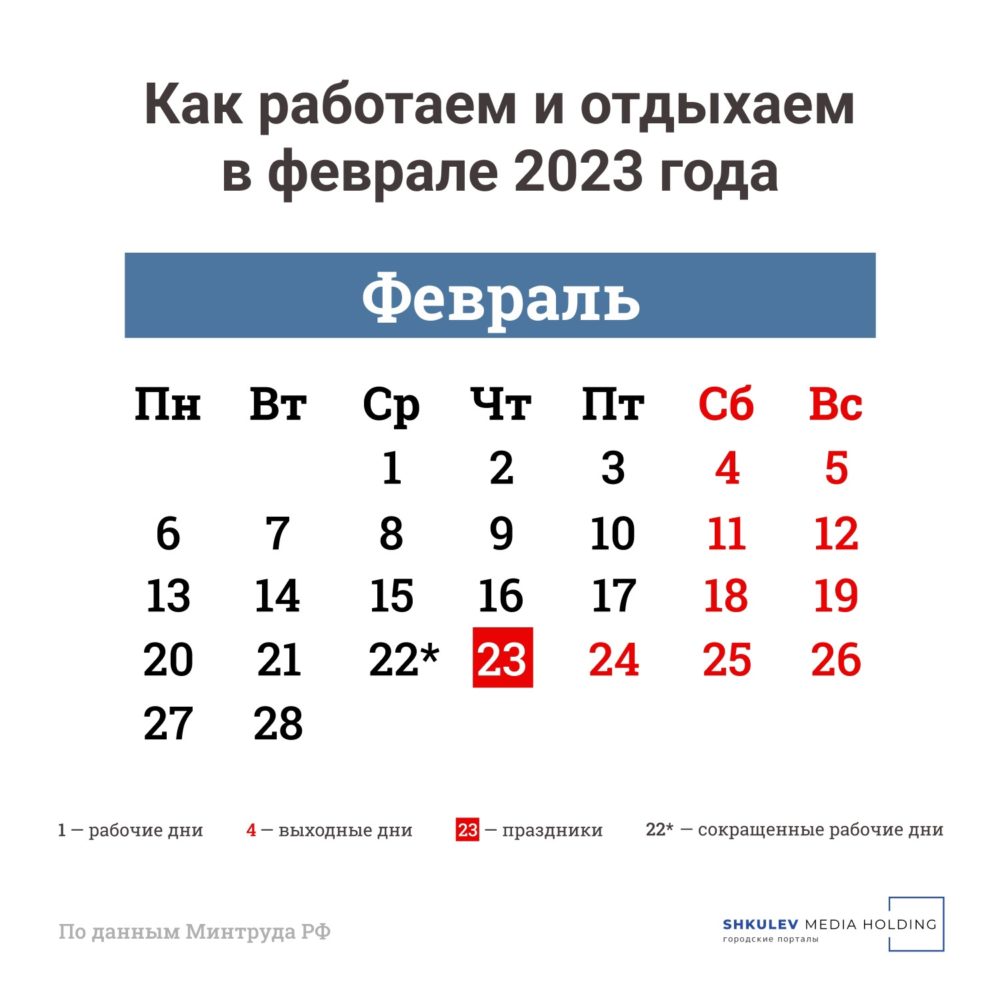 Сколько дней будем отдыхать в феврале 2023 года?